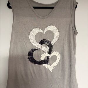 Gray Heart-Embellished Women's Top